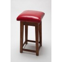 Sgabello rosso in pelle e legno