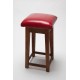 Sgabello rosso in pelle e legno